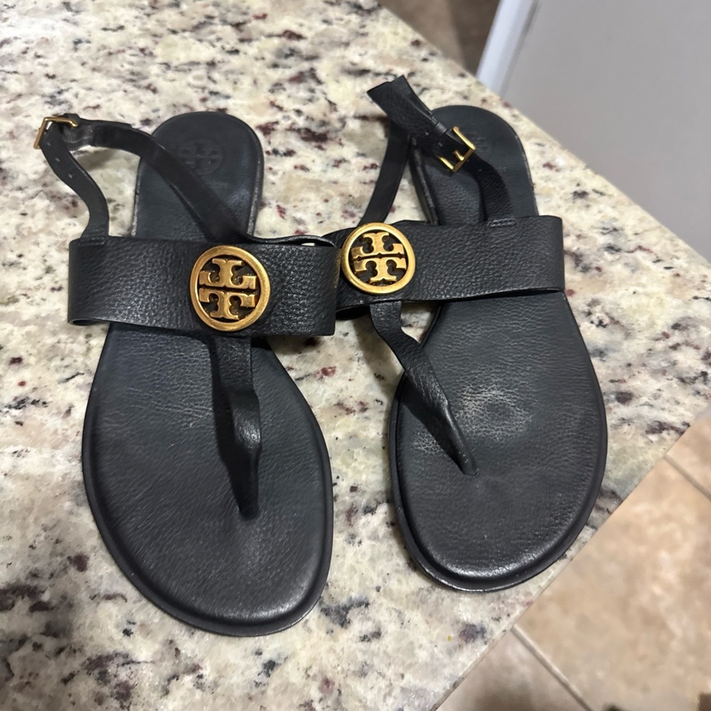 Tory Burch Black and Gold Sandals